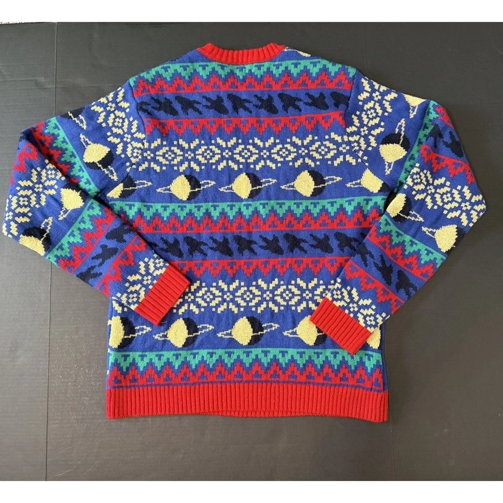 Mens Ugly Christmas Sweater Astronaut Moon Walk Space Santa Funny 3D Bells Sz XL